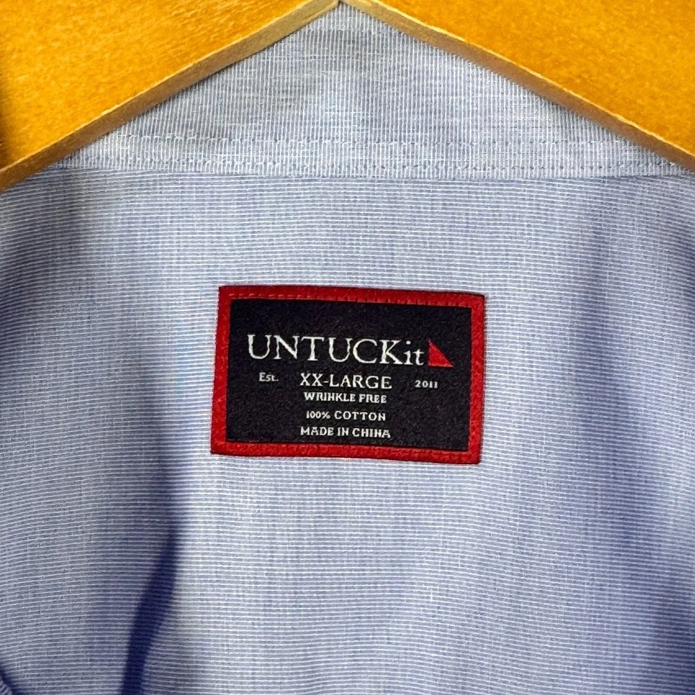 UNTUCKit Men's Shirt XXL Blue Hillstowe Short Sleeve Button Up Wrinkle Free - Picture 5 of 10